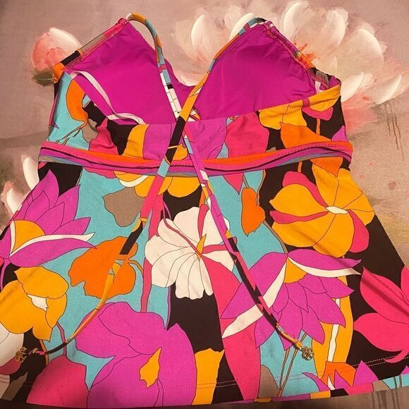 🛍️Trina Turk Gemini Printed Halter Tankini Multicolor Removable Cup Bikini Top - Picture 2 of 9